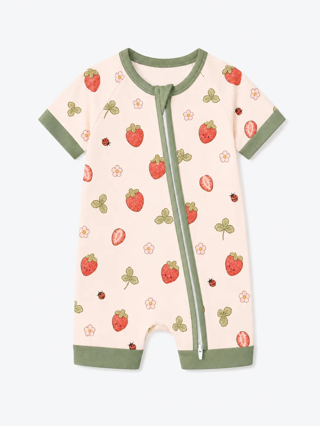 Strawberry Fields bamboo shorty romper by MossiBaby