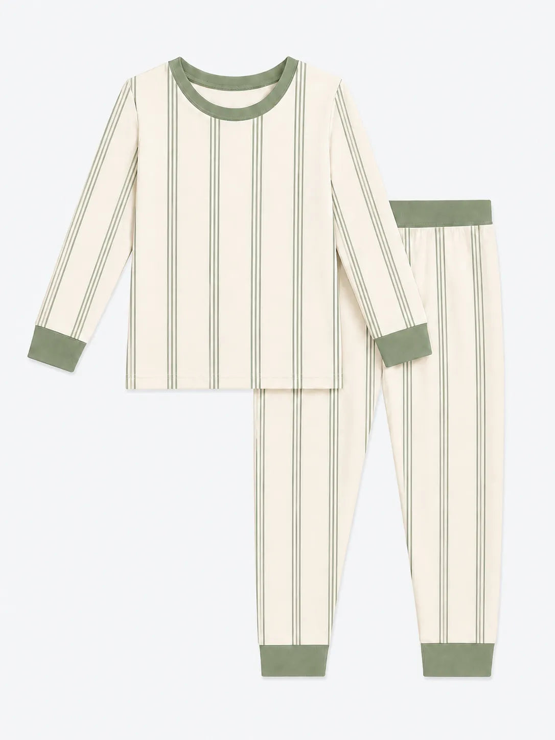 Sage Stripe bamboo long sleeve pajama set by MossiBaby