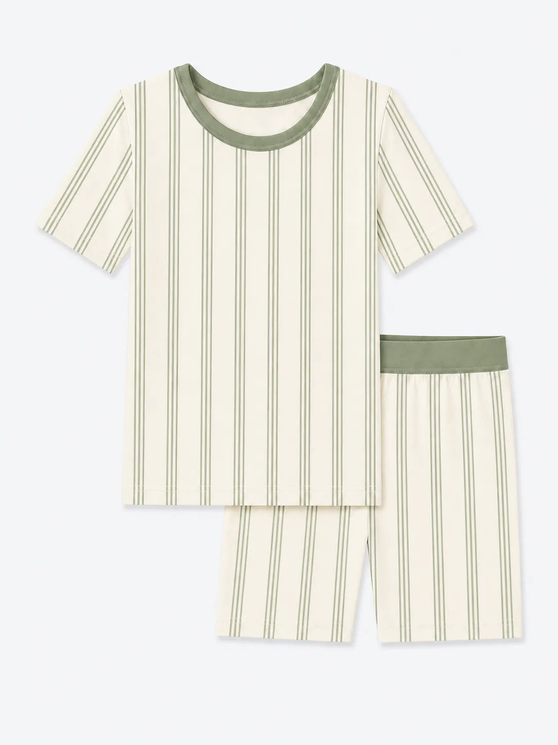 Sage Stripe bamboo short sleeve pajama set by MossiBaby