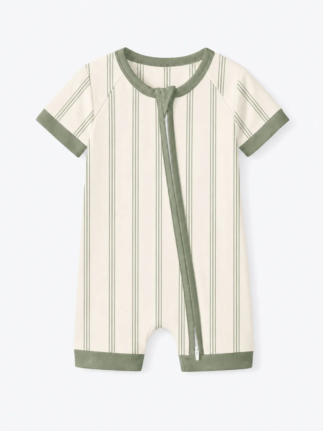 Sage Stripe bamboo shorty romper by MossiBaby
