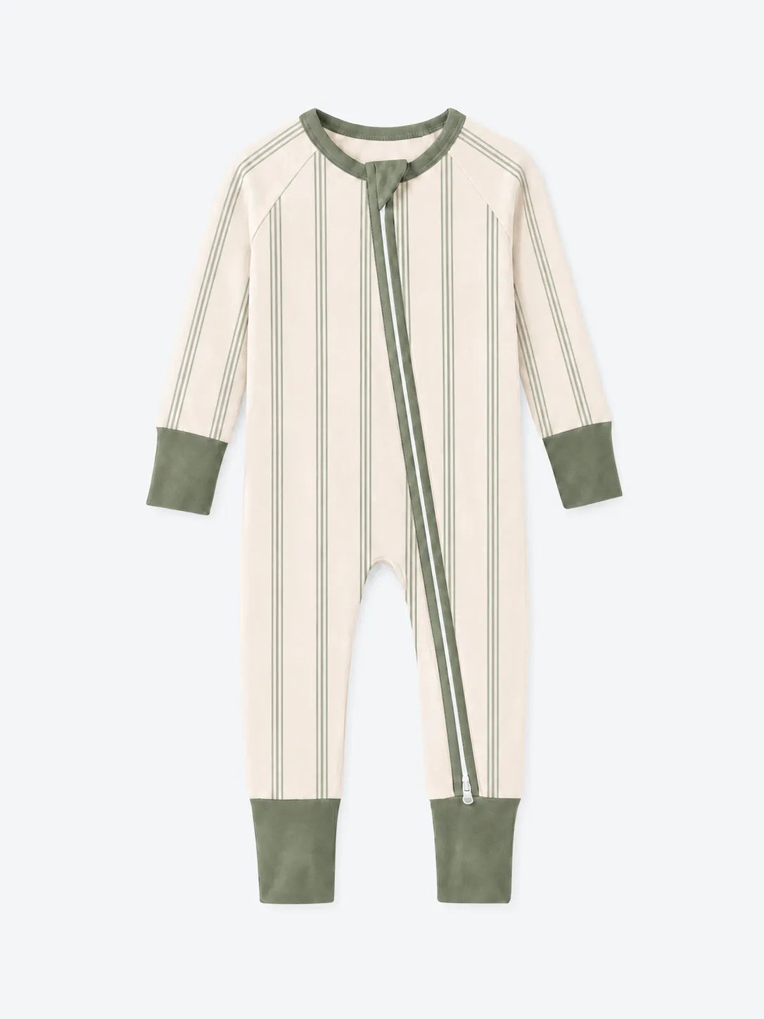 Sage Stripe bamboo zipper romper by MossiBaby