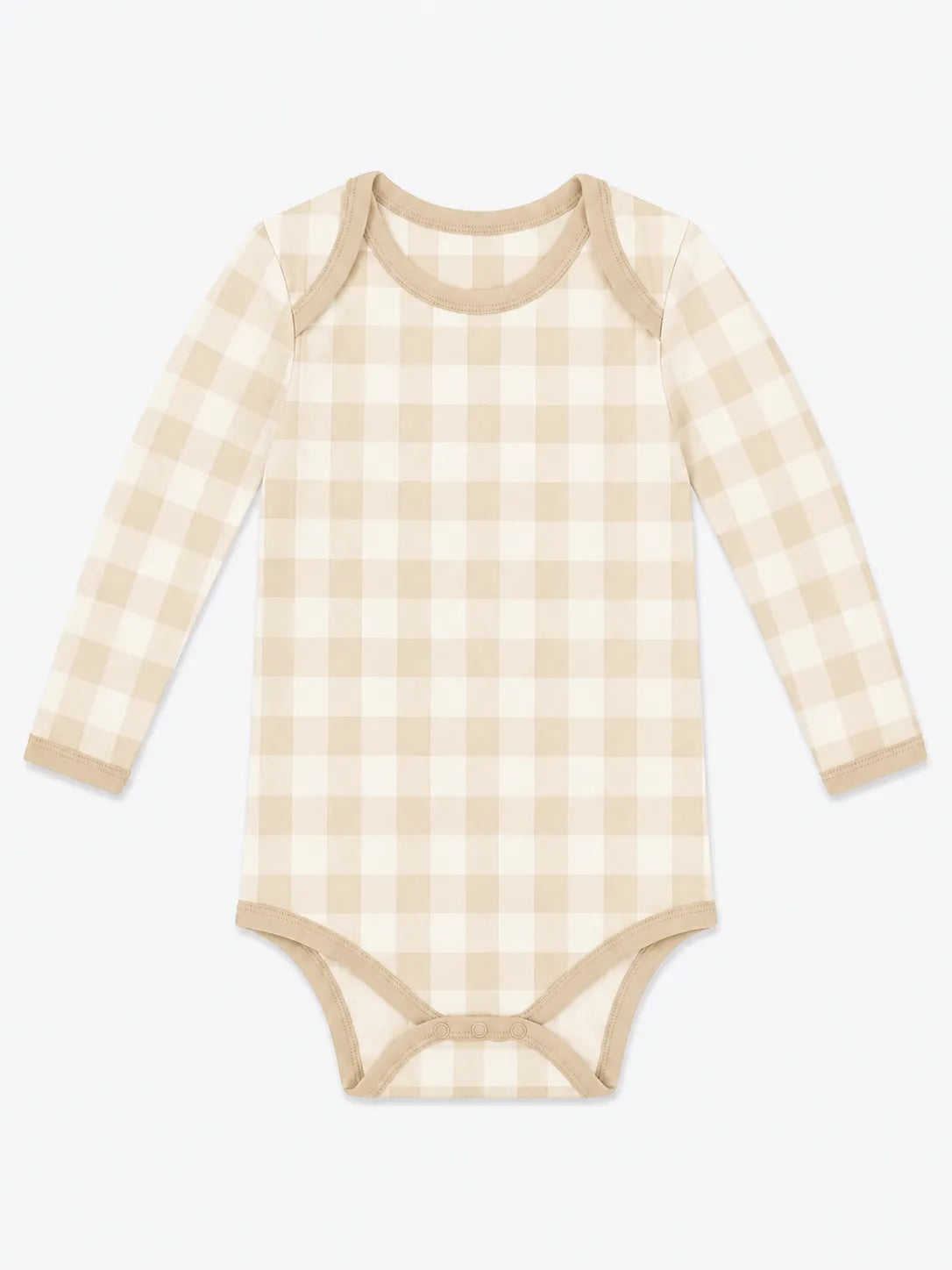 Oat Gingham bamboo long sleeve bodysuit by MossiBaby
