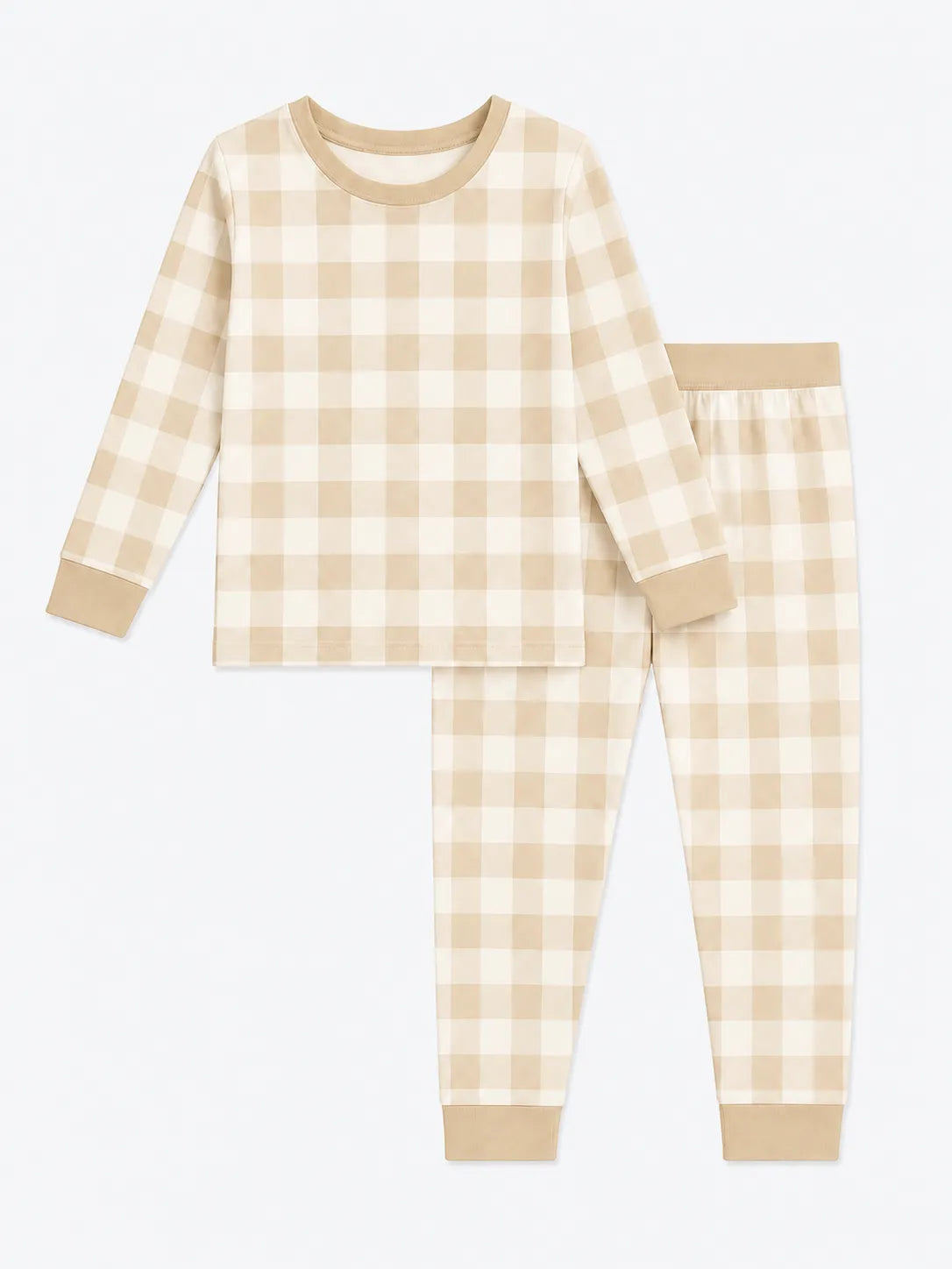 Oat Gingham bamboo long sleeve pajama set by MossiBaby