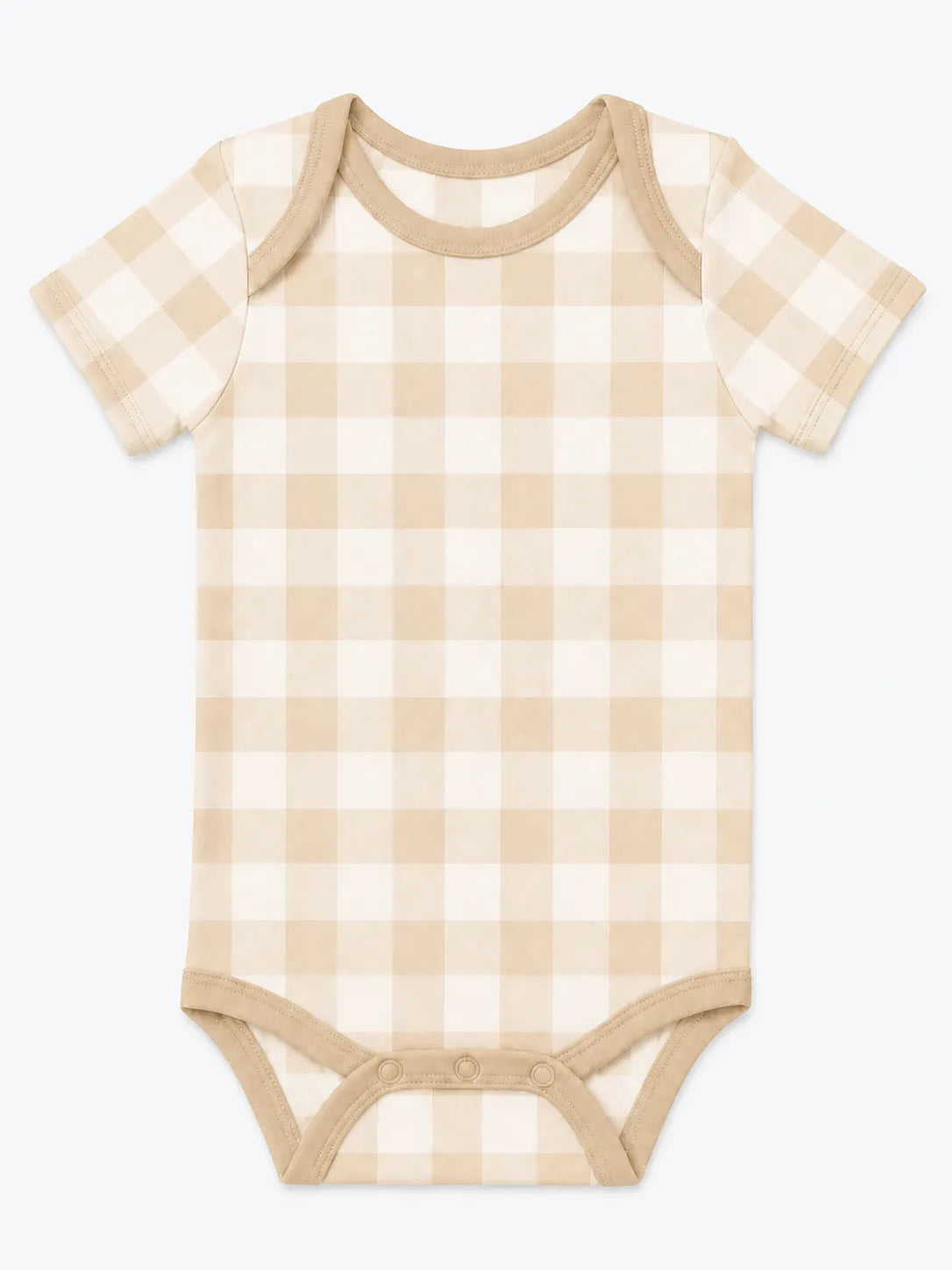 Oat Gingham bamboo short sleeve bodysuit by MossiBaby