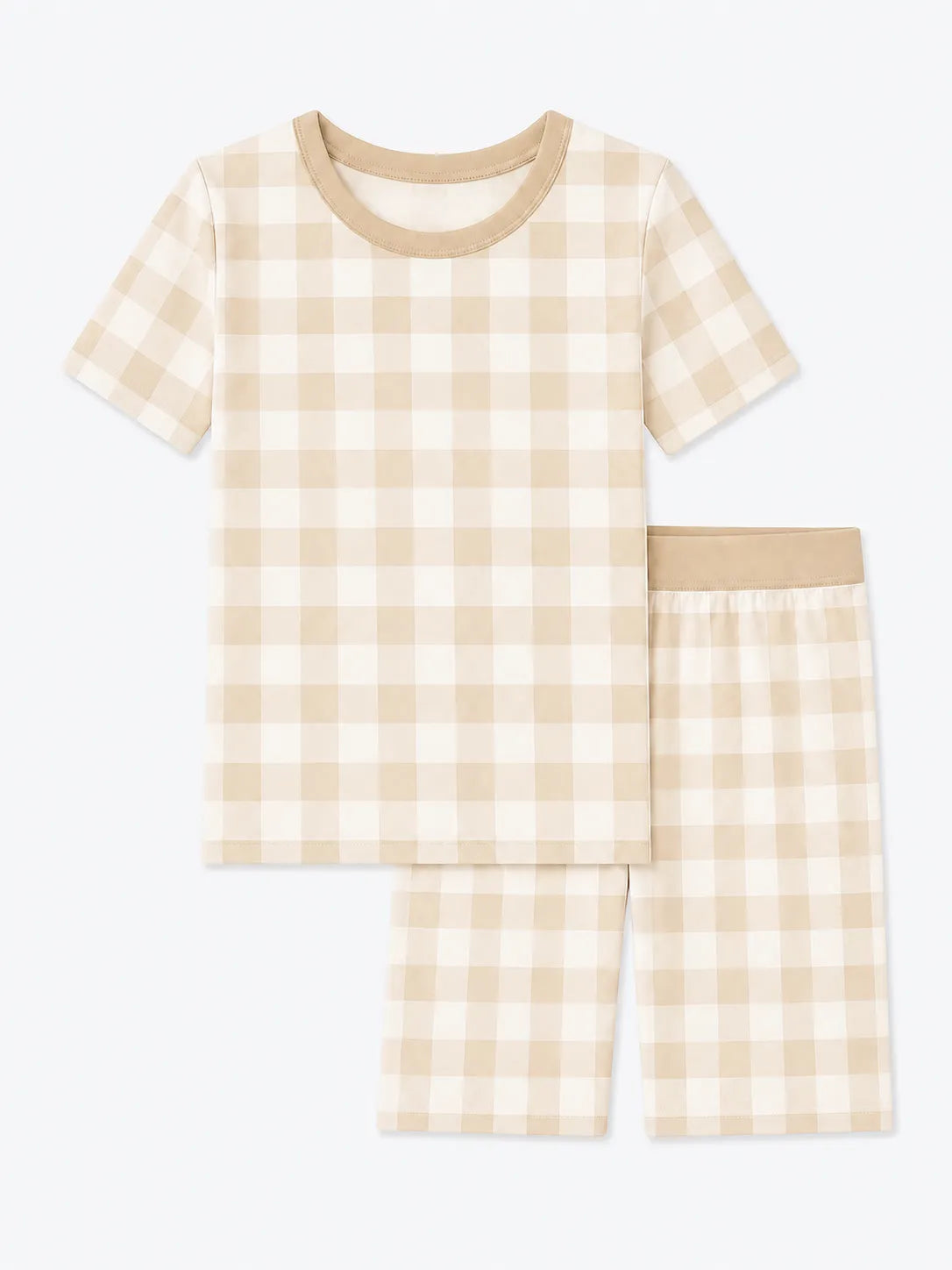 Oat Gingham bamboo short sleeve pajama set by MossiBaby