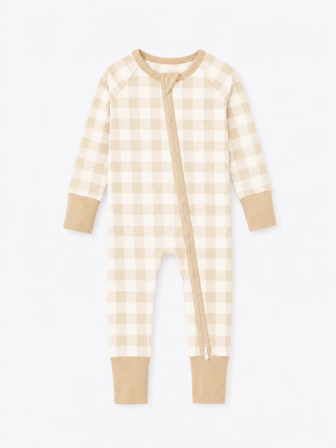 Oat Gingham bamboo zipper romper by MossiBaby
