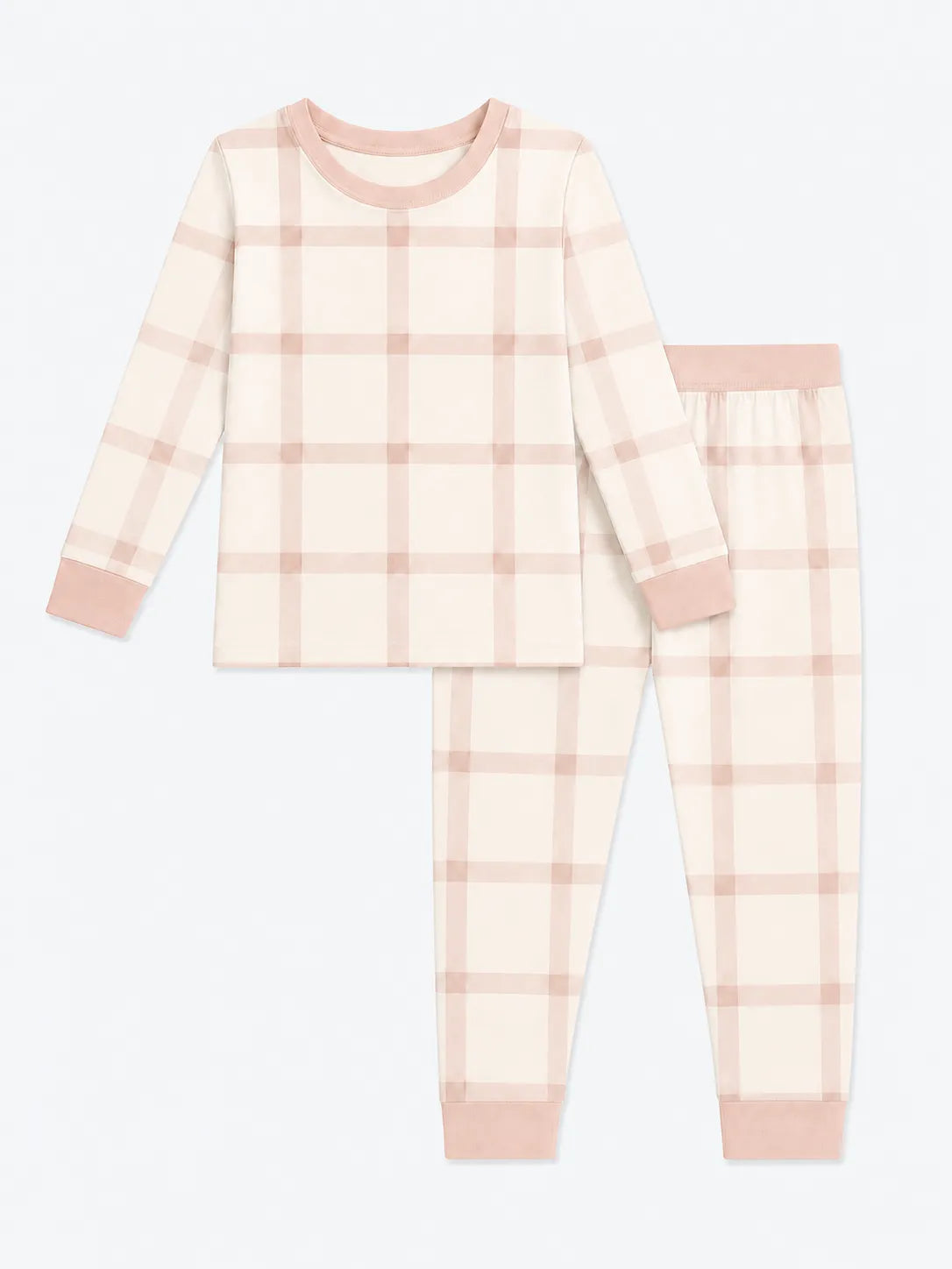 Blush Plaid bamboo long sleeve pajama set by MossiBaby