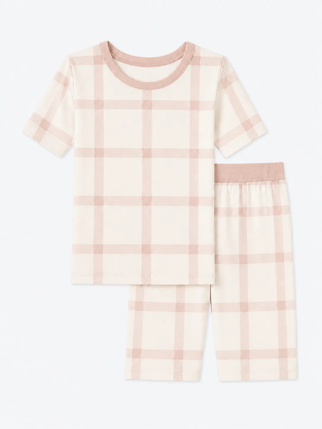 Blush Plaid bamboo short sleeve pajama set by MossiBaby