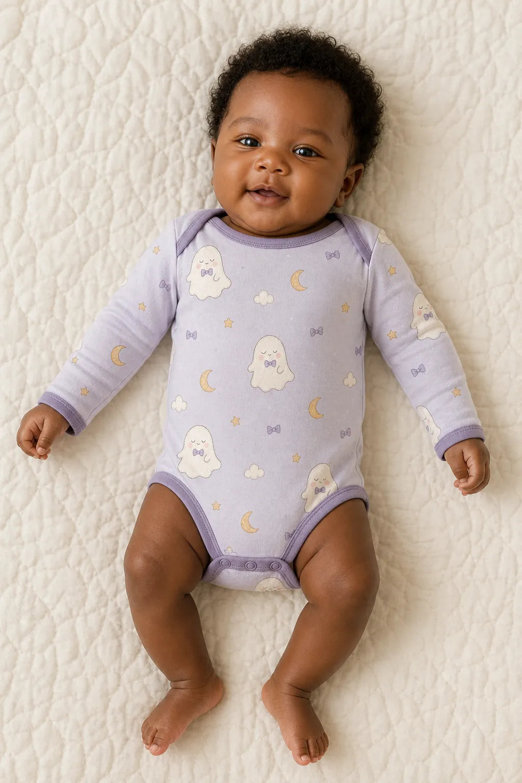 Baby wearing the Boo & Moon long sleeve bodysuit