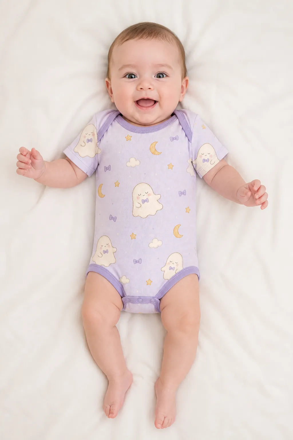 Baby wearing the Boo & Moon short sleeve bodysuit