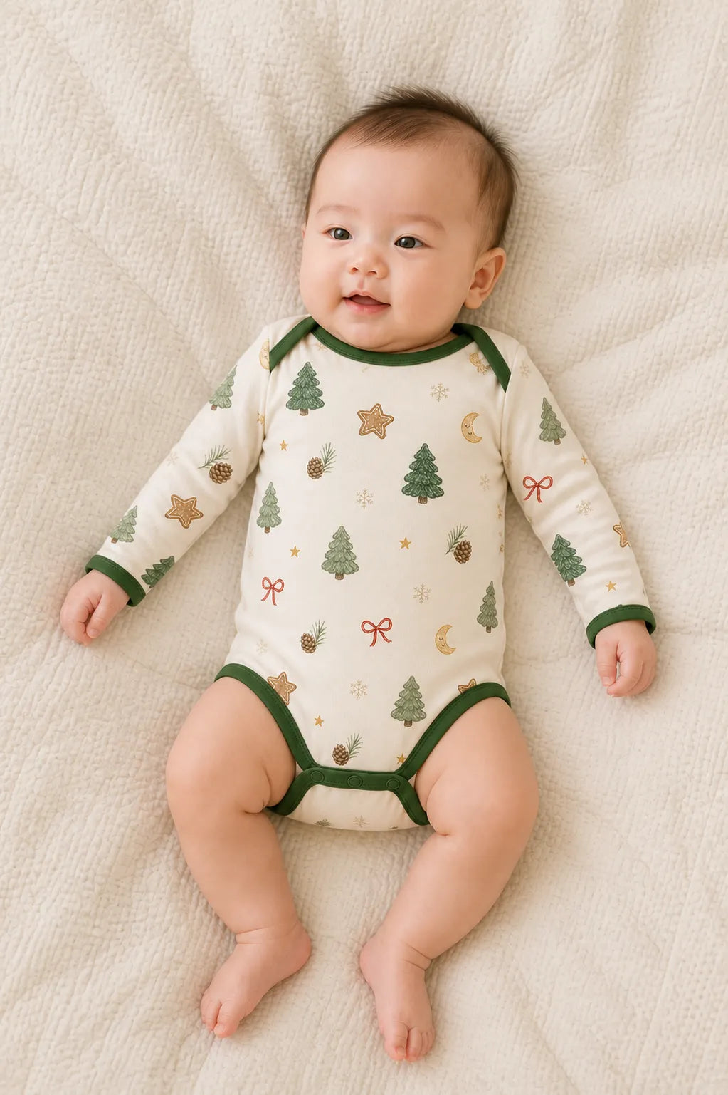 Baby wearing the Christmas Forest long sleeve bodysuit