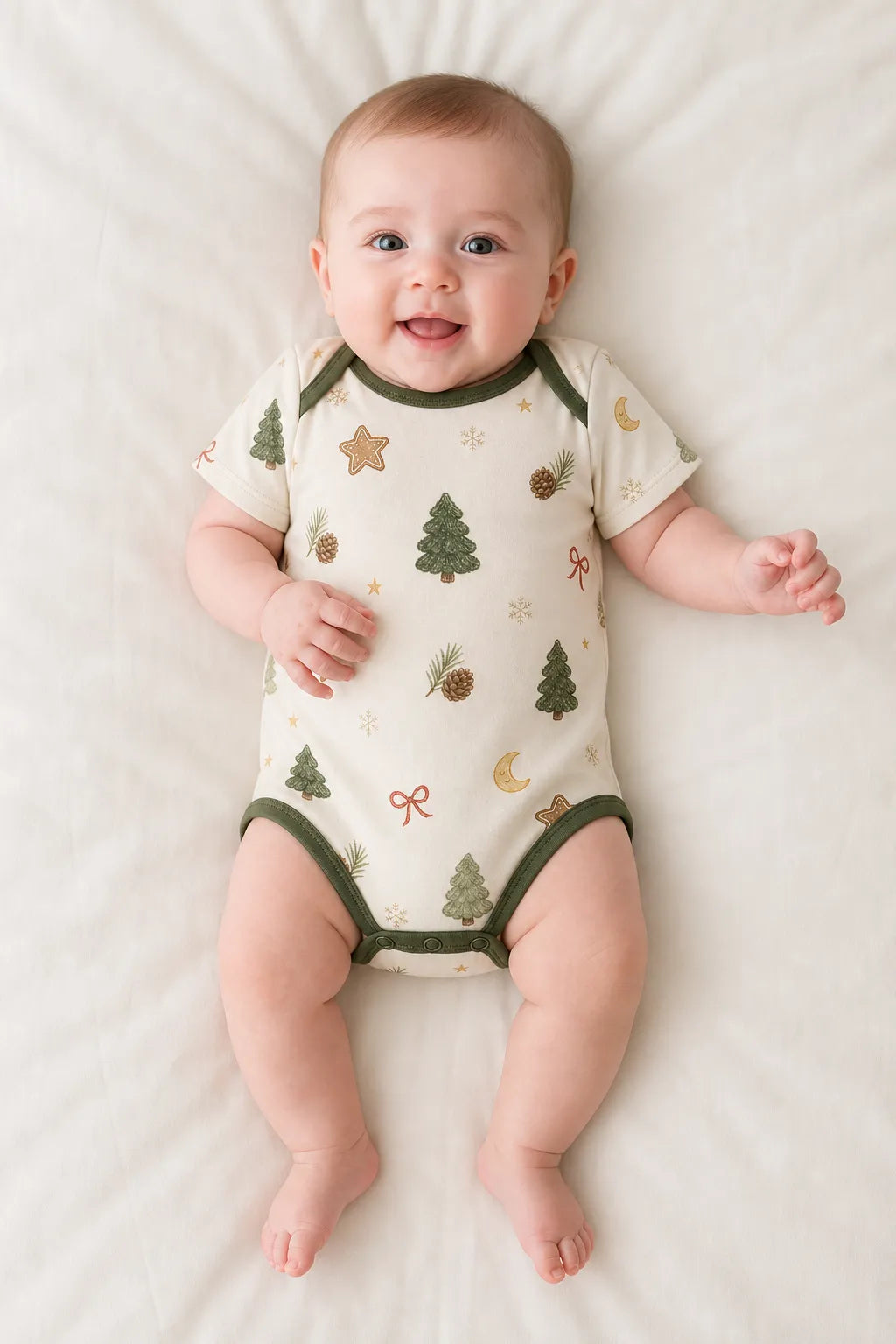 Baby wearing the Christmas Forest short sleeve bodysuit