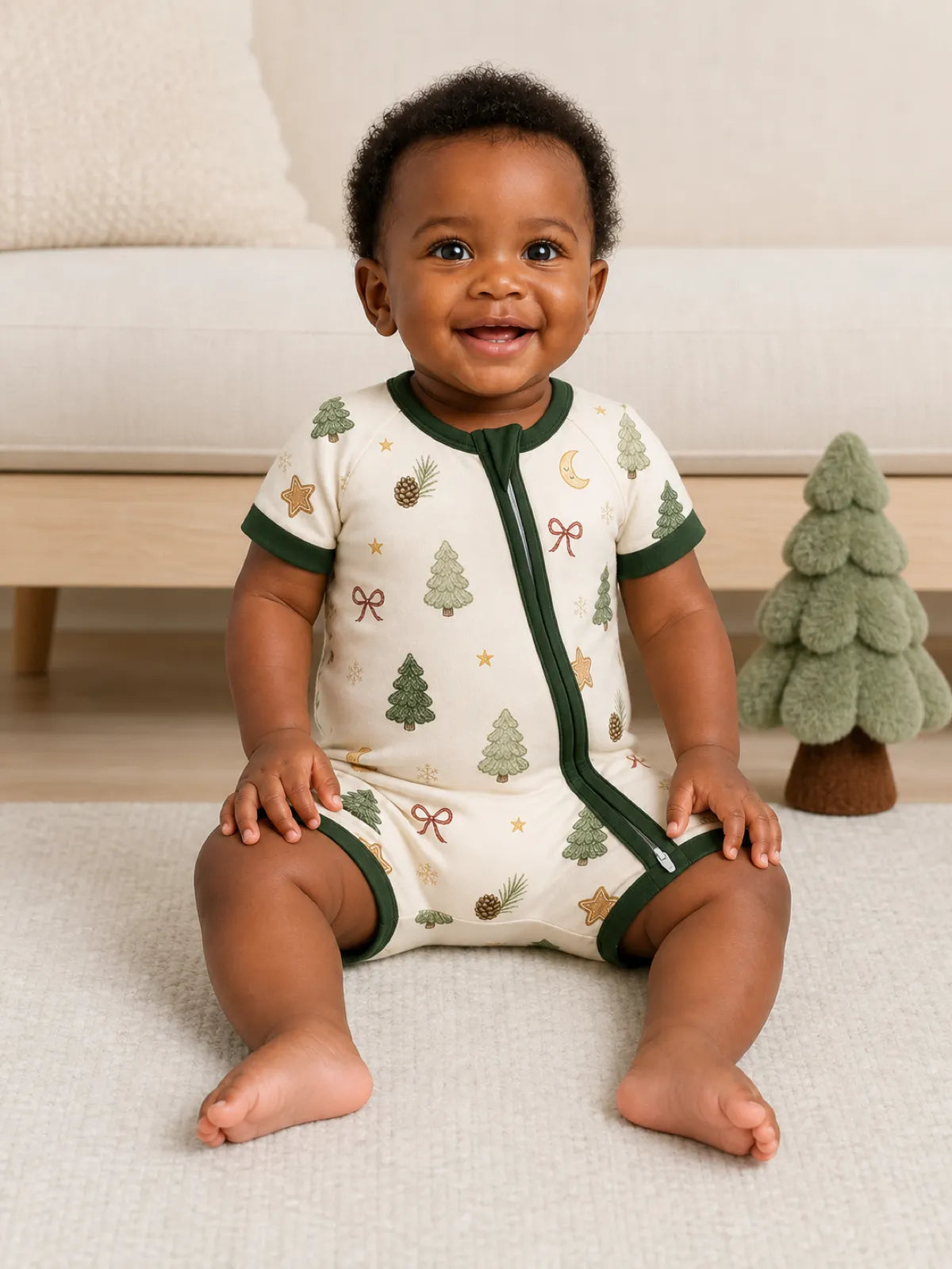 Christmas Forest bamboo shorty romper by MossiBaby