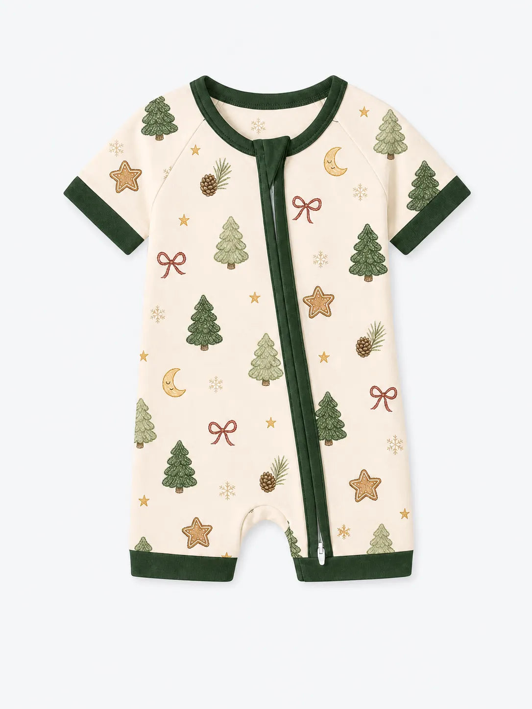 Christmas Forest bamboo shorty romper by MossiBaby