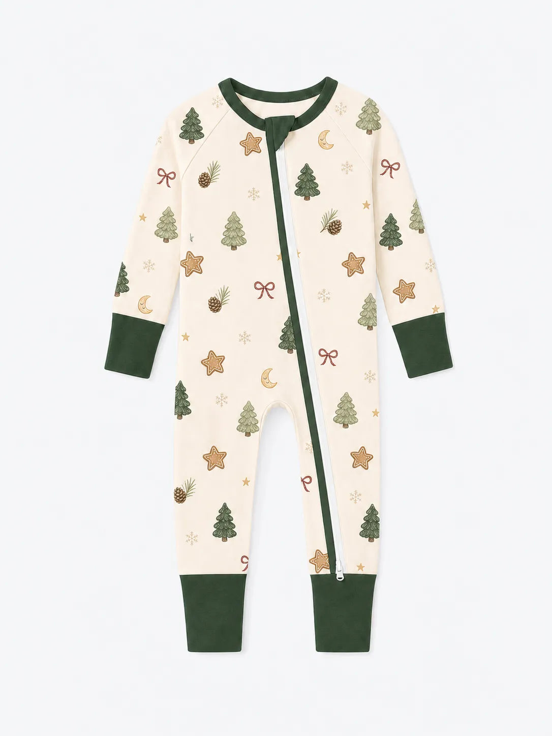 Christmas Forest bamboo zipper romper by MossiBaby