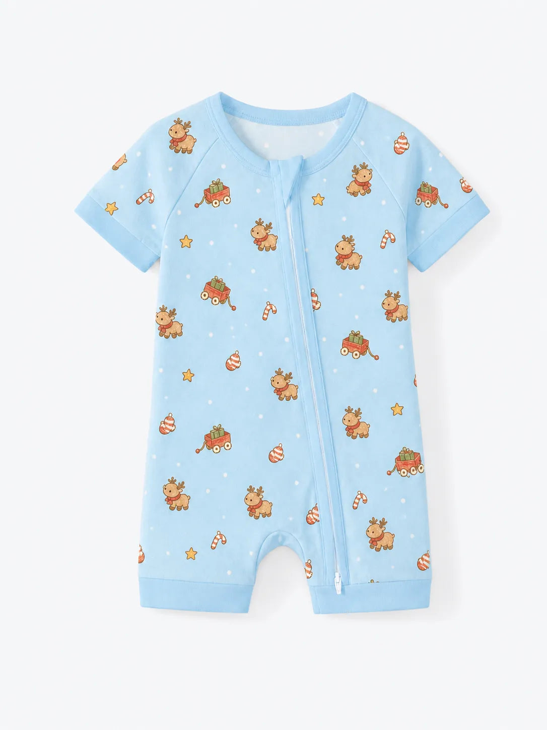 Reindeer Ride bamboo shorty romper by MossiBaby