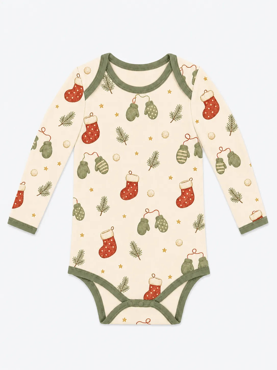 Christmas Stockings bamboo long sleeve bodysuit by MossiBaby