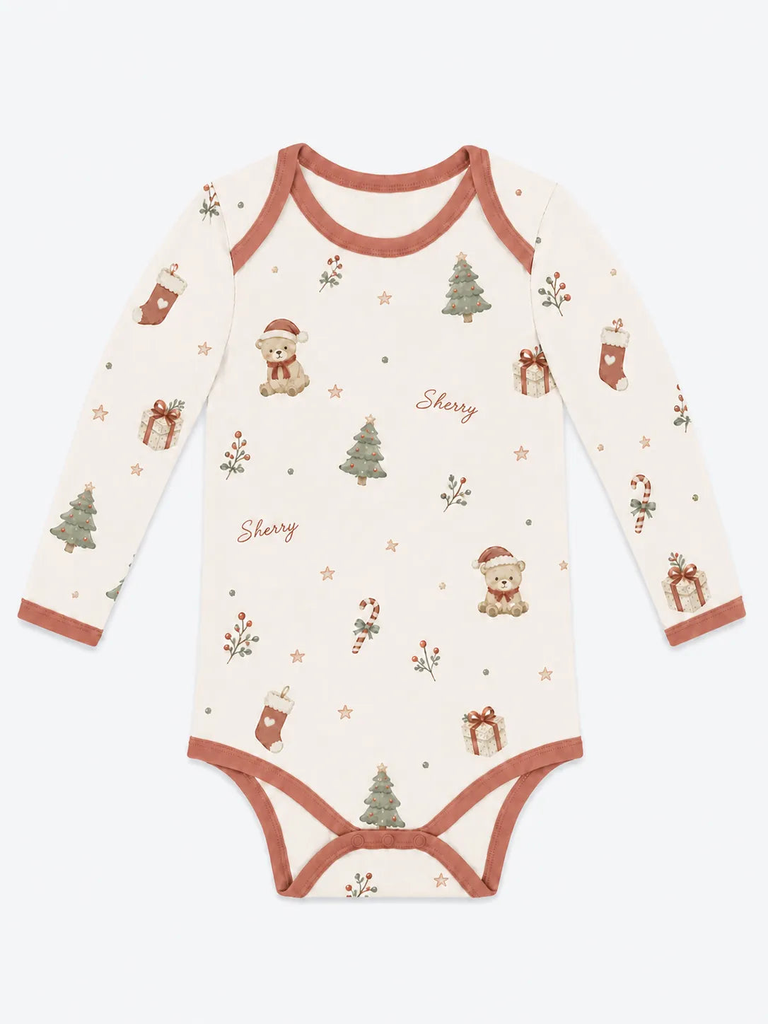 Christmas Teddy bamboo long sleeve bodysuit by MossiBaby