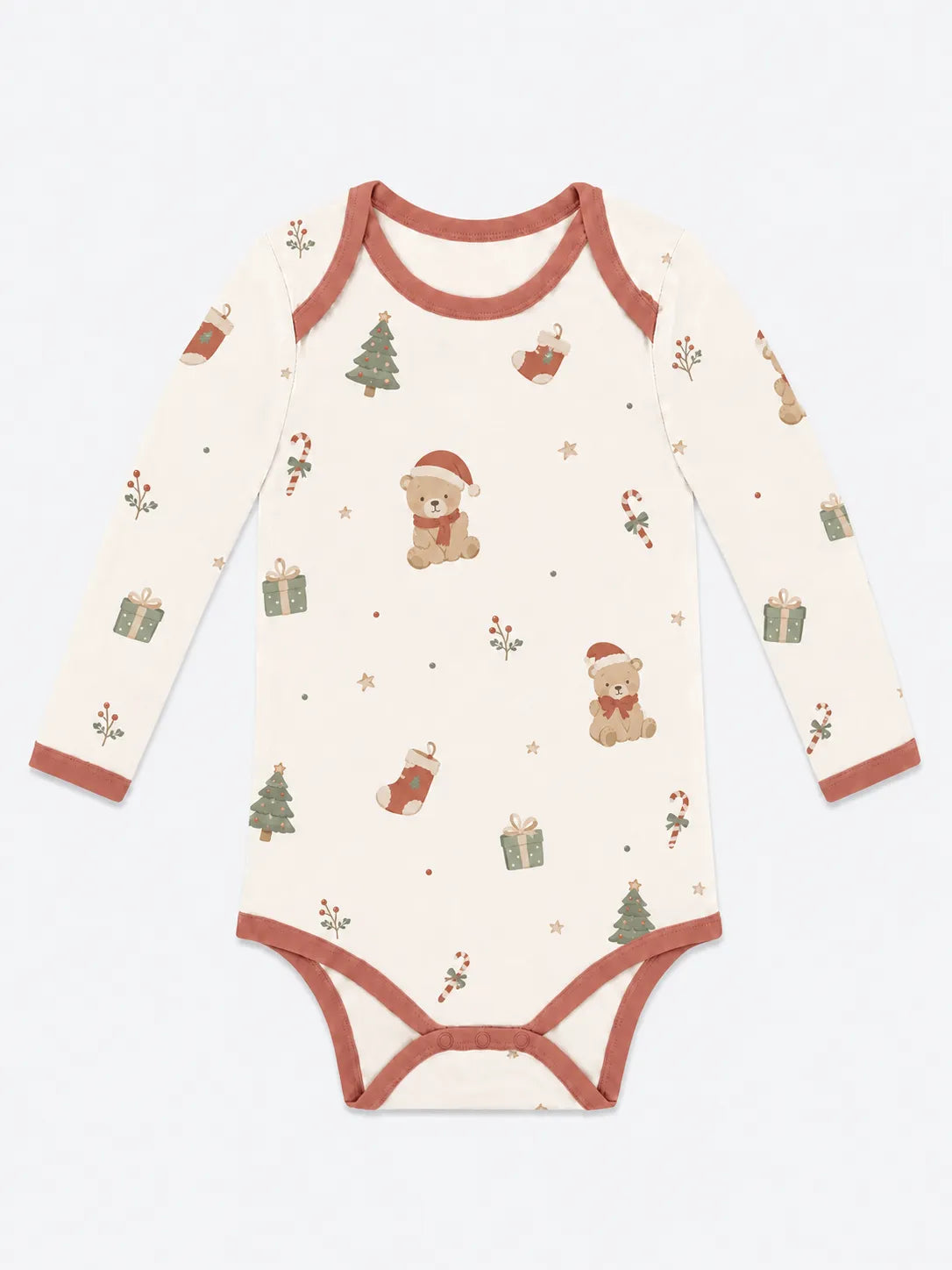 Christmas Teddy bamboo long sleeve bodysuit by MossiBaby