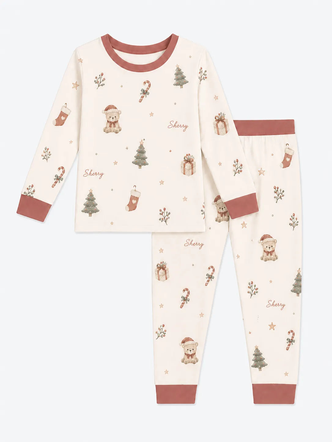 Christmas Teddy bamboo long sleeve pajama set by MossiBaby