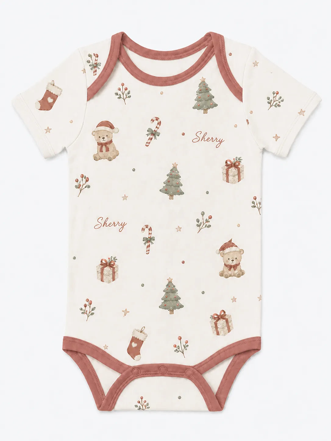 Christmas Teddy bamboo short sleeve bodysuit by MossiBaby