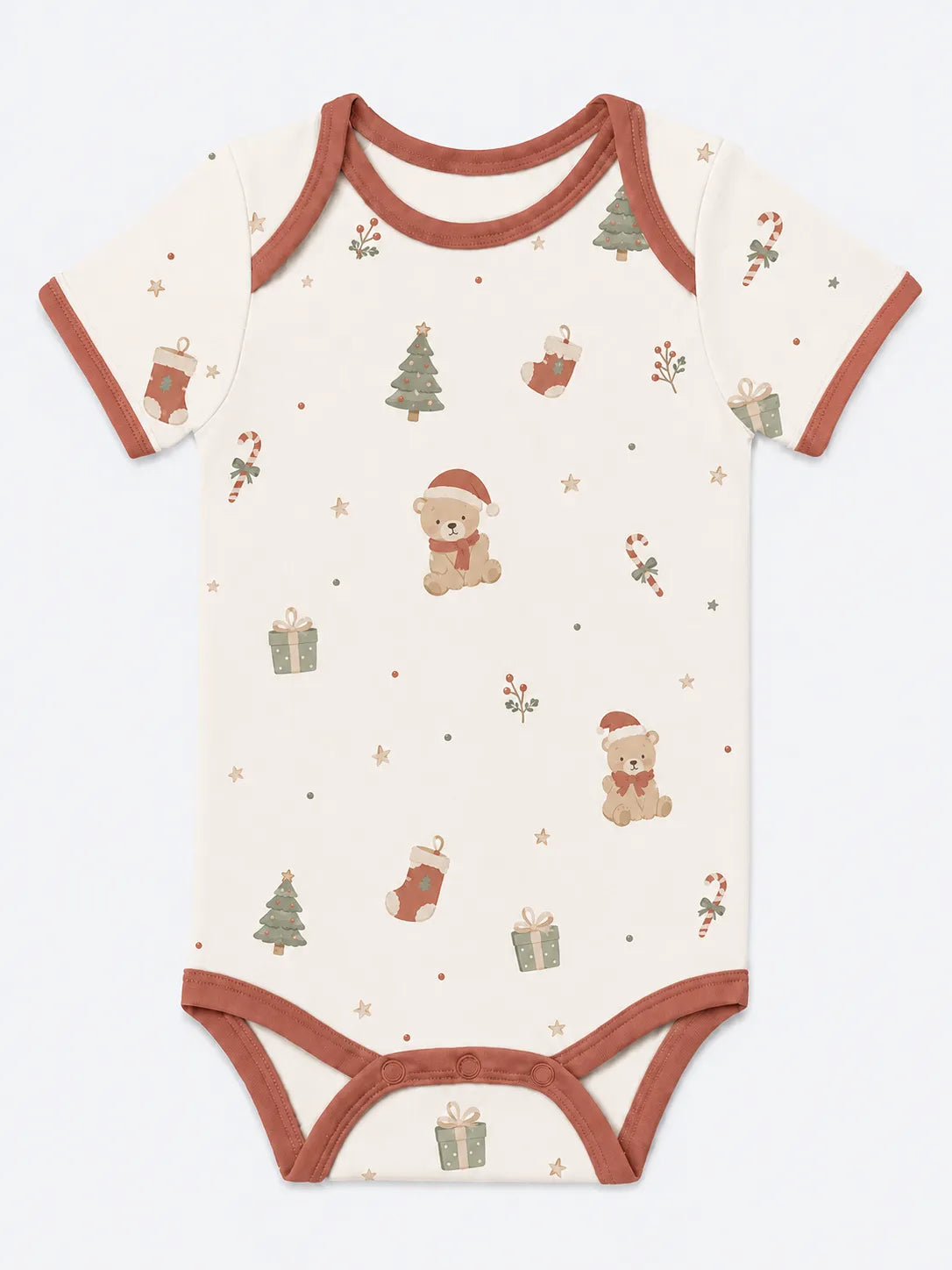 Christmas Teddy bamboo short sleeve bodysuit by MossiBaby