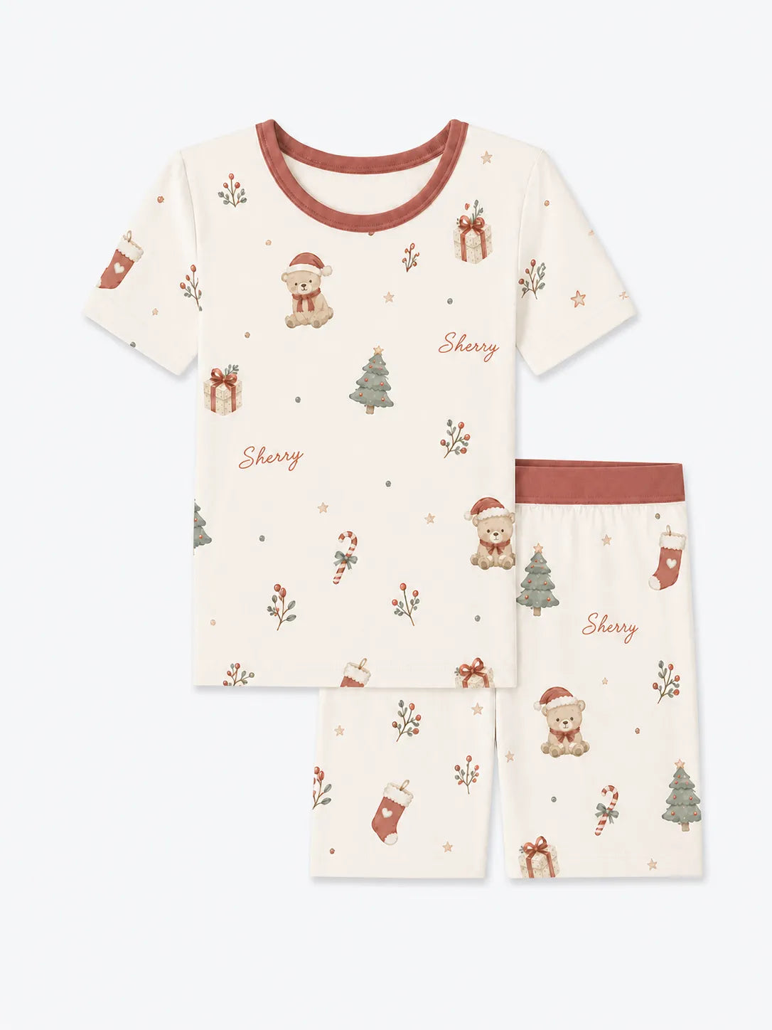 Christmas Teddy bamboo short sleeve pajama set by MossiBaby