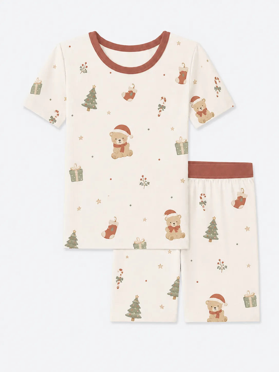 Christmas Teddy bamboo short sleeve pajama set by MossiBaby