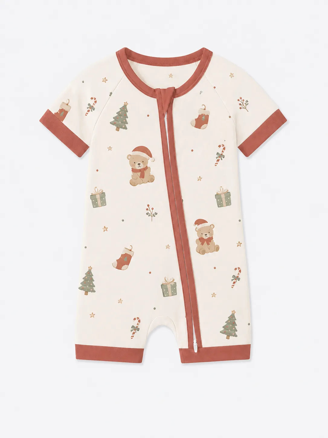 Christmas Teddy bamboo shorty romper by MossiBaby