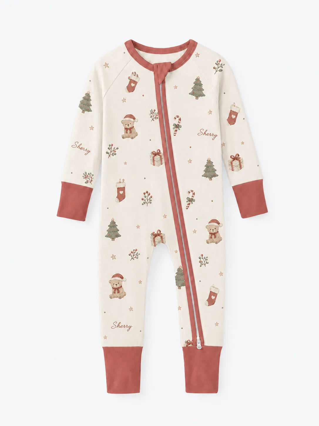 Christmas Teddy Zipper Romper