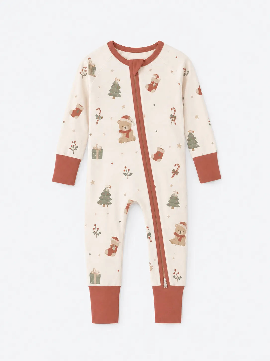 Christmas Teddy bamboo zipper romper by MossiBaby