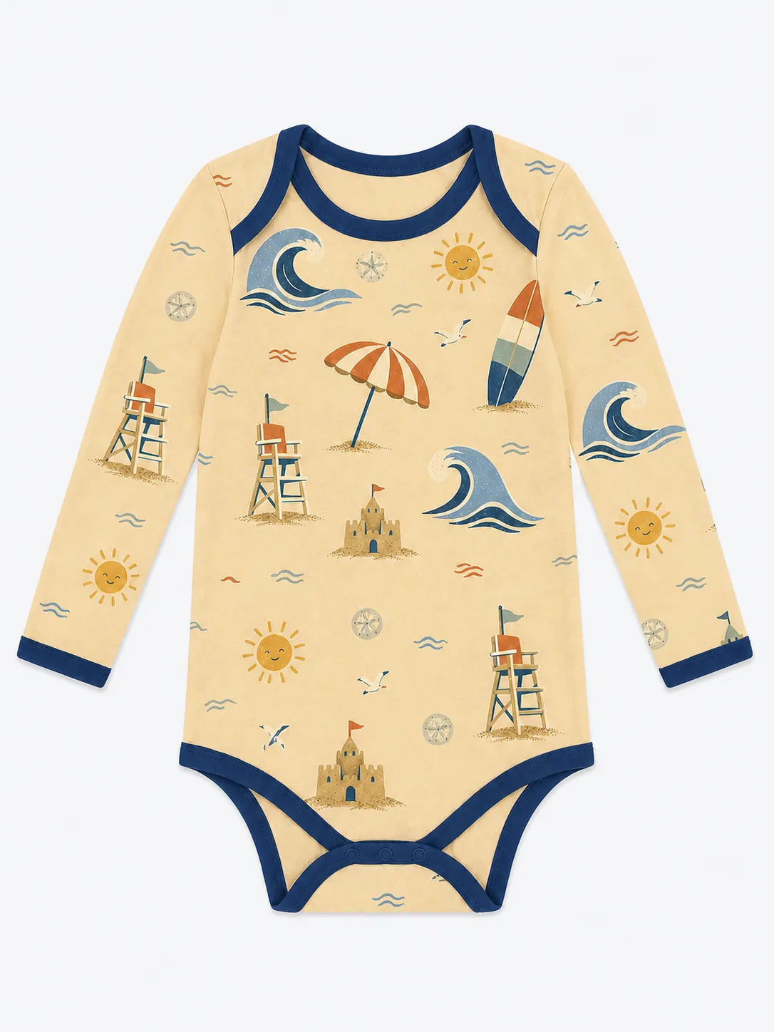Beach Day bamboo long sleeve bodysuit by MossiBaby