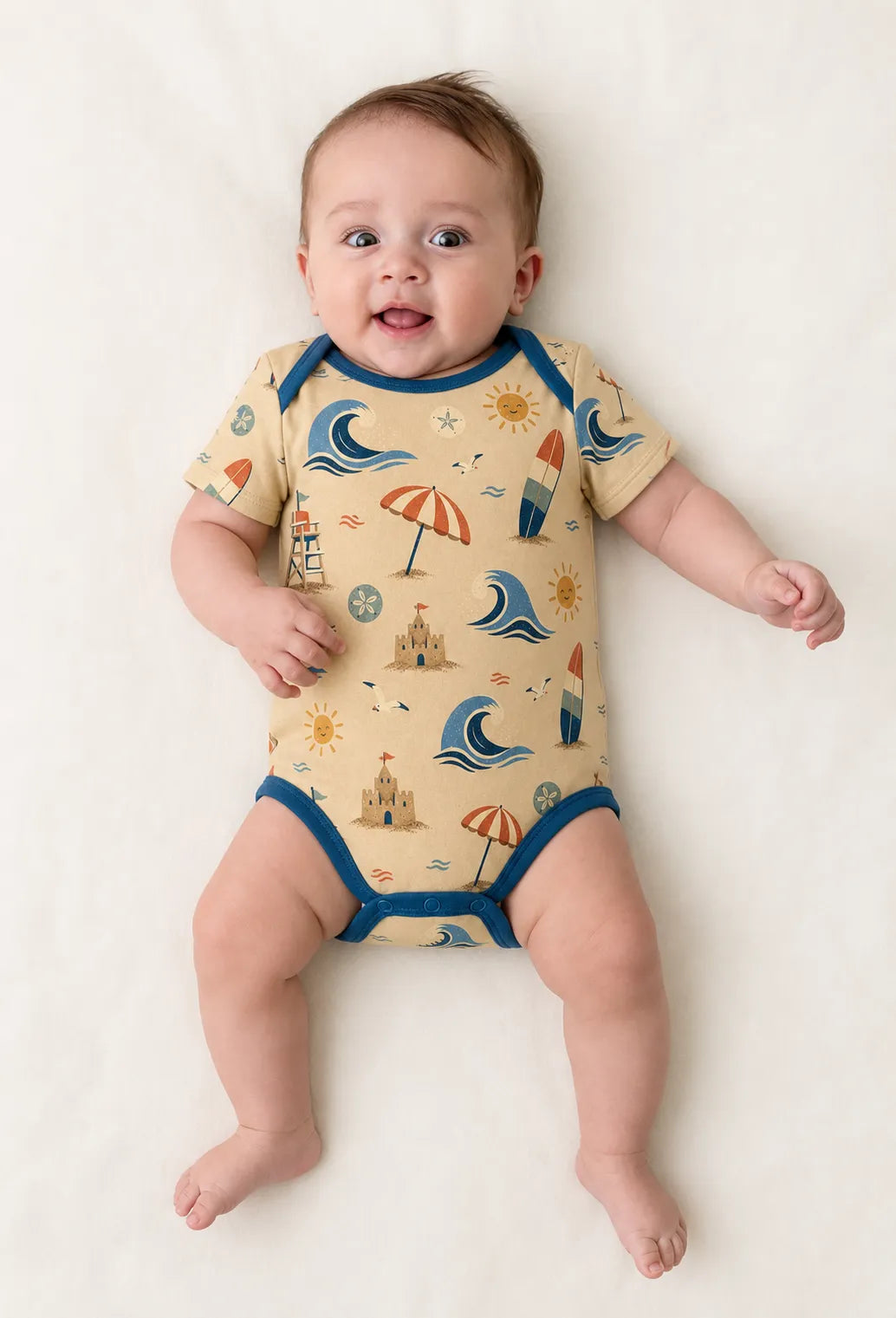 Baby wearing the Beach Day short sleeve bodysuit