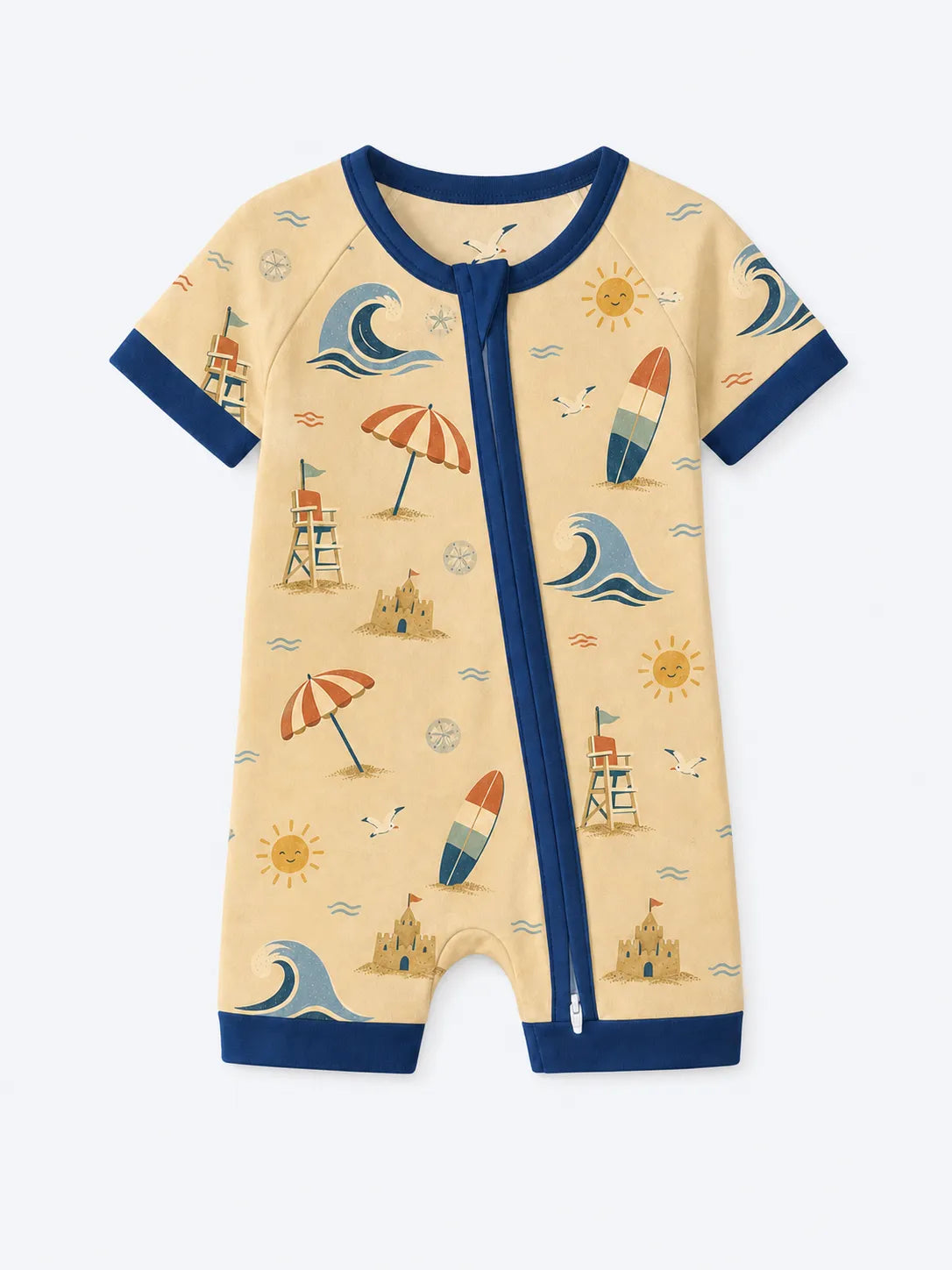 Beach Day bamboo shorty romper by MossiBaby